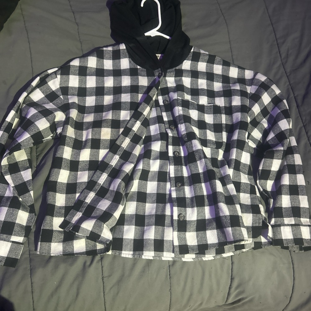 Black and White Checkered Hoodie Shirt